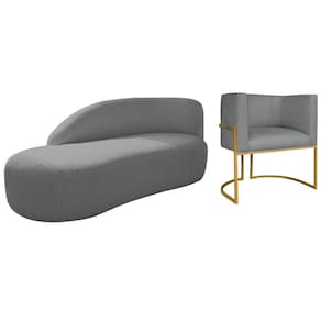 Kit Divã Luna 140cm Lado Esquerdo E 01 Poltrona Base De Ferro Dourado Suede Cor Cinza