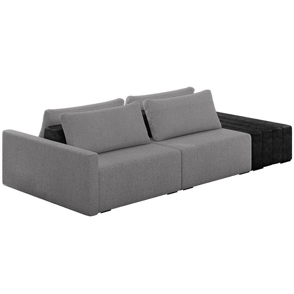 Sofá Ilha Modular Para Sala 232cm Com Puff Dublin K01 Bouclê Cinza E Sintético Preto - Lyam Decor