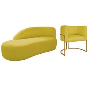 Kit Divã Luna 185cm Lado Esquerdo E 01 Poltrona Base De Ferro Dourado Suede Cor Amarelo