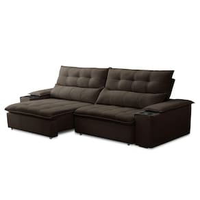 Sofá Retrátil 3 Lugares Com Porta Copo 250cm Malta F05 Veludo Marrom Escuro