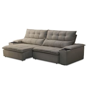 Sofá Retrátil 3 Lugares Com Porta Copo 250cm Malta F05 Veludo Marrom