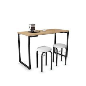Mesa Multiuso 120 Cm Com 02 Banquetas Corino Branco