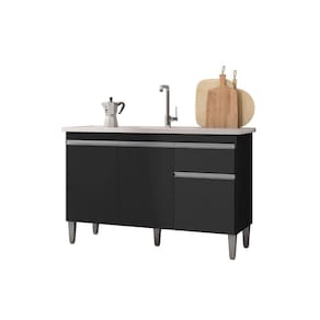 Balcão Gabinete P-pia Tatiane 120cm 3 Portas E 1 Gaveta C-tampo Preto