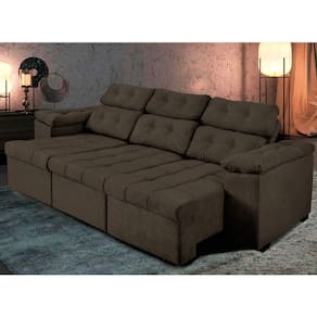 Sofá ítalo 250cm Retrátil Reclinável Suede Velu Marrom