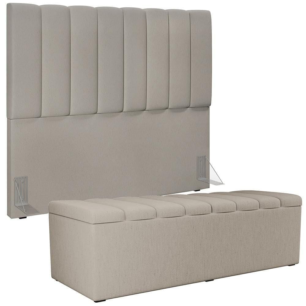 Kit Cabeceira Casal 140cm E Calçadeira Recamier Baú Bege