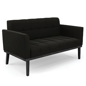 Sofá Namoradeira Base Madeira Preto Ana Suede Preto