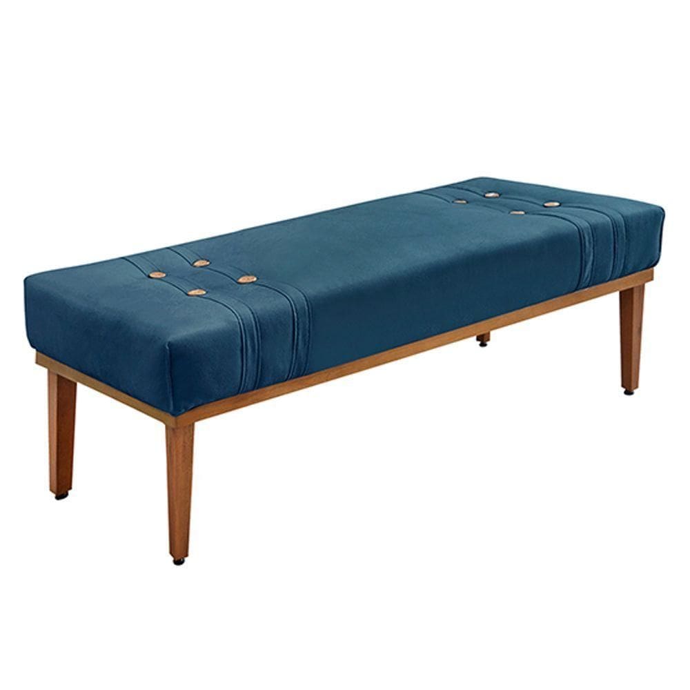 Recamier Decorativo 140cm Veludo Pés De Madeira Azul Marinho