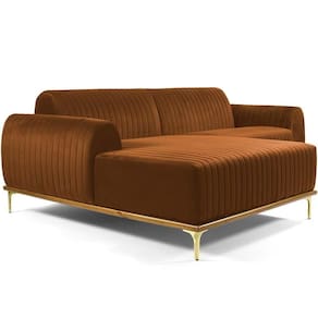 Sofá 6 Lugares Com Chaise Molino 350cm Veludo Telha C-262