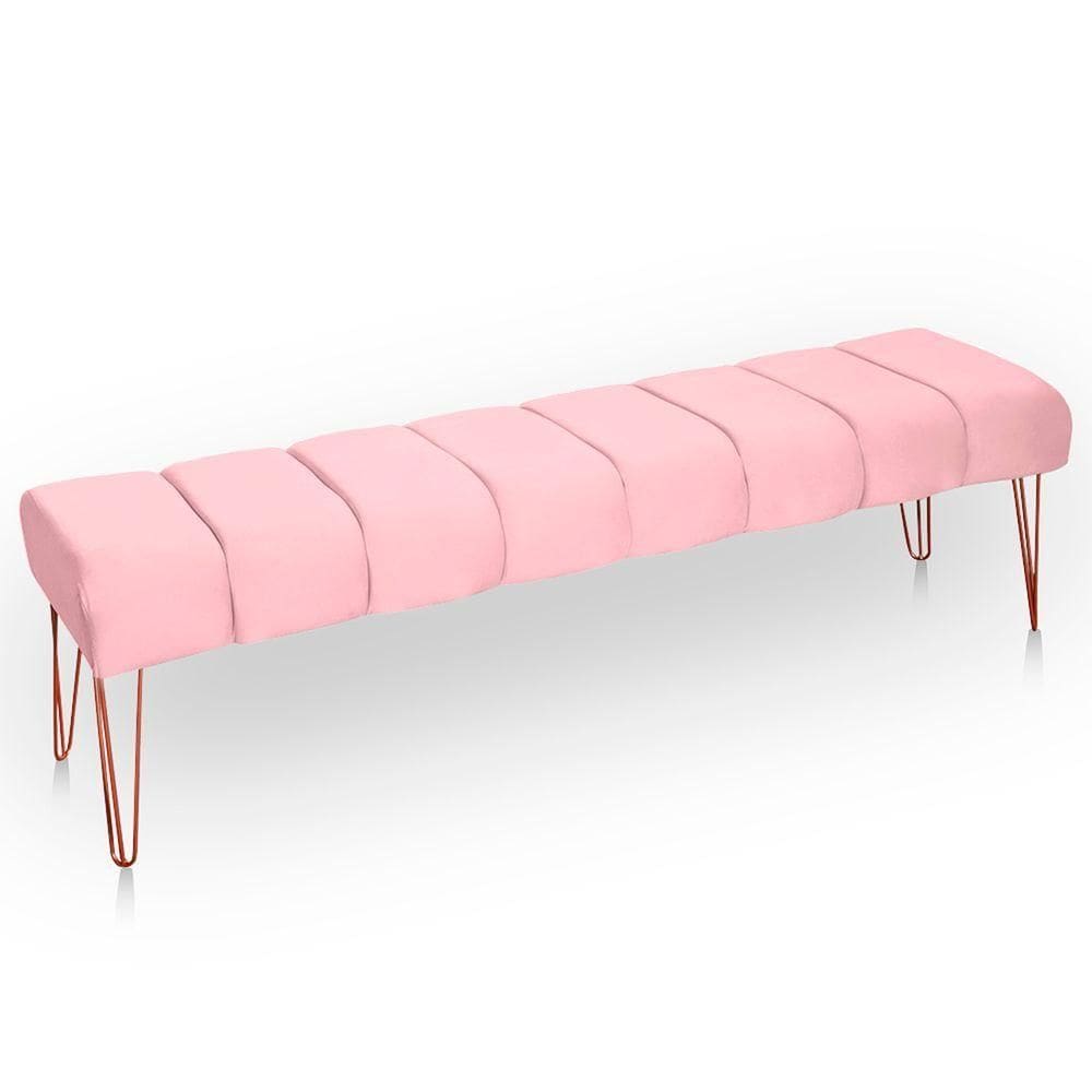 Recamier Estofada Casal Queen Luxo Veludo Cor Rosa Bebe