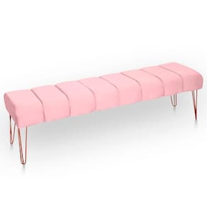 Recamier Estofada Casal Queen Luxo Veludo Cor Rosa Bebe