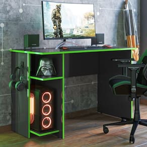 Mesa Gamer Com Suporte De Fone Zalie Preto Verde