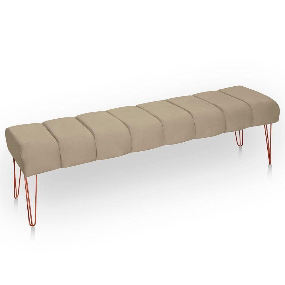 Recamier Estofada Casal Luxo Veludo Bege Escuro