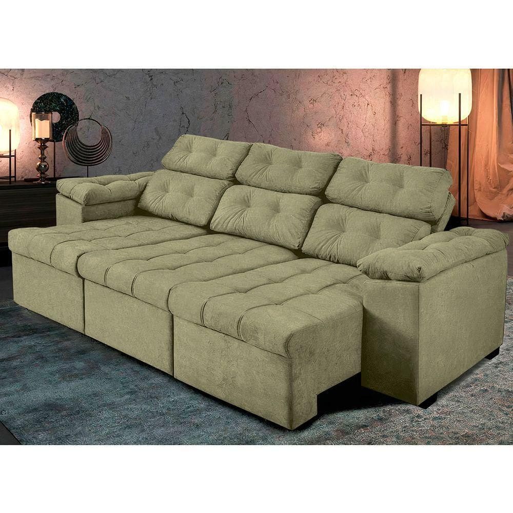 Sofá ítalo 250cm Retrátil Reclinável Suede Velu Castor ? Ws