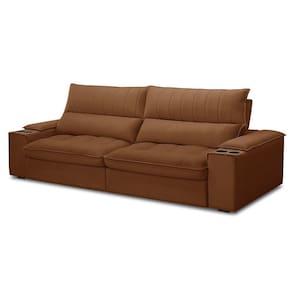 Sofá Retrátil 4 Lugares Com Porta Copo 280cm Andes F05 Veludo Terracota