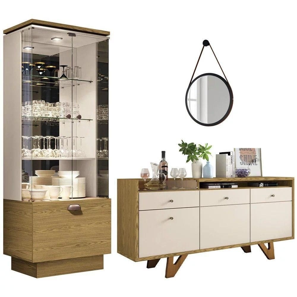 Cristaleira Aruan Buffet Ellora E Espelho Adnet 67cm H01 Off White/carvalho - Mpozenato
