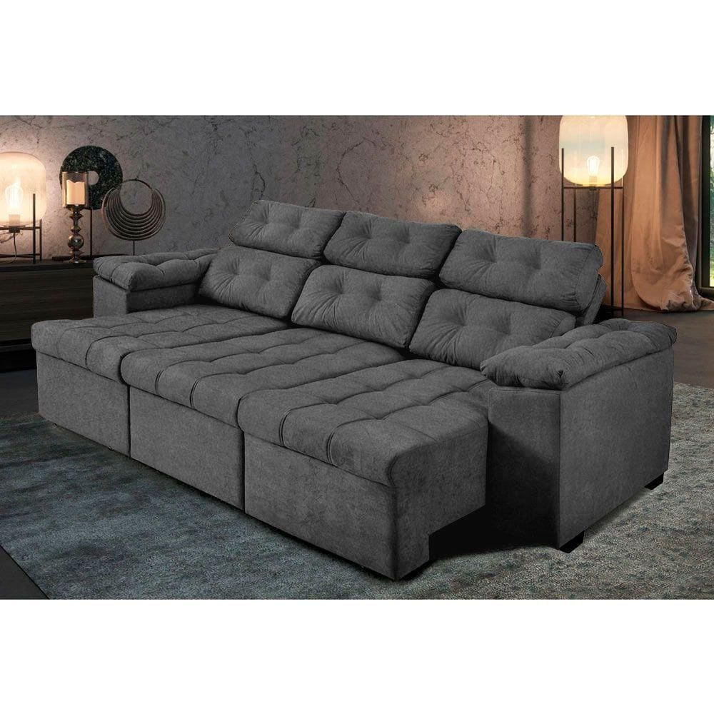 Sofá ítalo Luxo Retrátil E Reclinável 225cm Suede Cinza