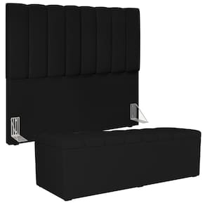 Kit Cabeceira Casal 140cm Com Calçadeira Recamier Baú Preto
