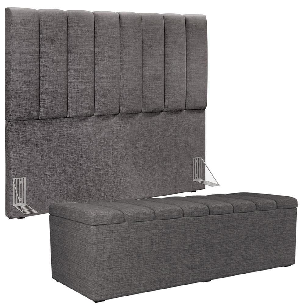 Kit Cabeceira Casal 140cm Calçadeira Baú Cinza Escuro