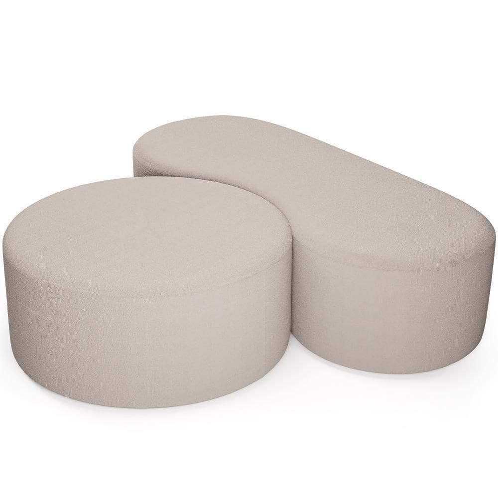 Kit Puff Redondo Lola E Puff Recamier Orgânico Orbit W01 Bouclê Creme - Lyam Decor