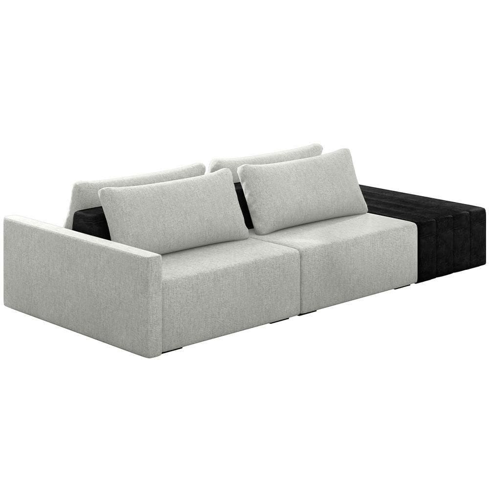 Sofá Ilha Modular Para Sala 232cm Com Puff Dublin K01 Linho Cinza E Sintético Preto - Lyam Decor