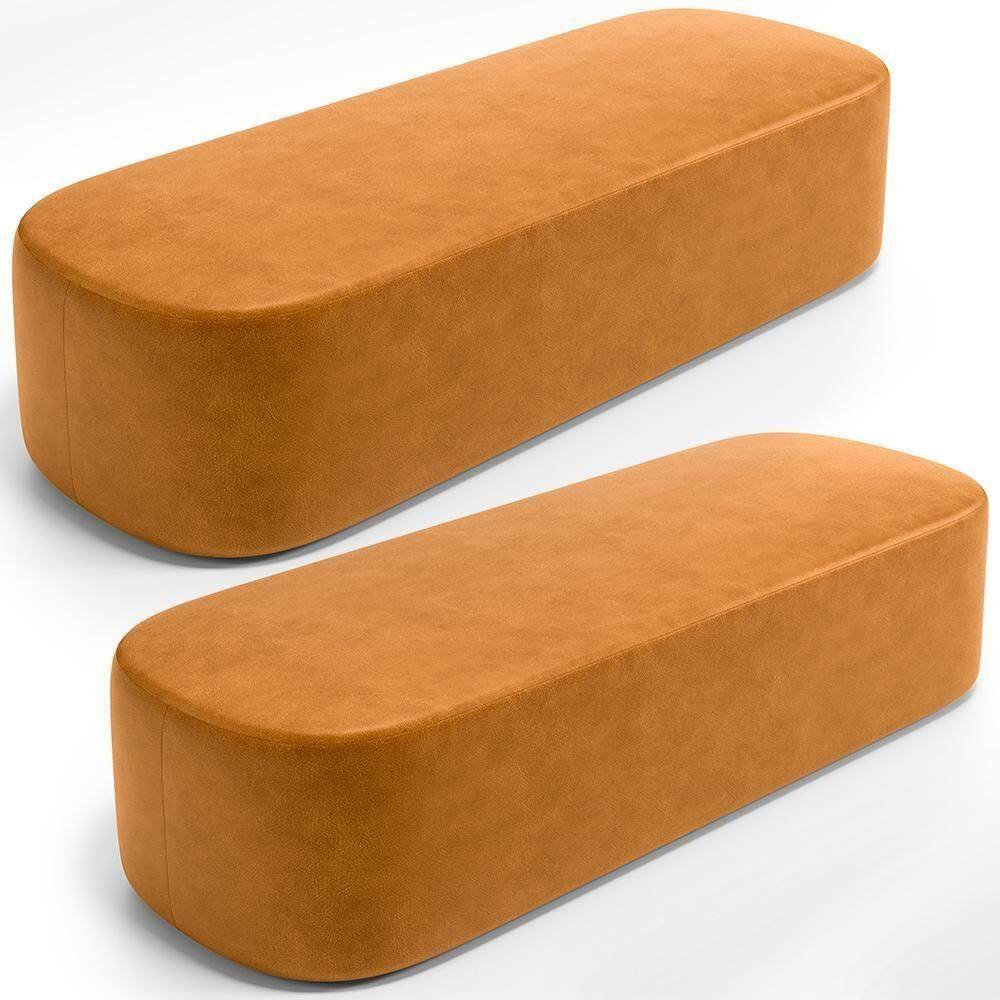 Kit 02 Puffs Decorativos Orgânico Para Living Quarto 195cm Doha W01 Couríssimo Whisky - Lyam Decor