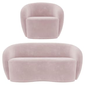 Sofá 2 Lugares Living 160cm E 1 Poltrona Giratória Garbin K04 Veludo Rosê - Mpozenato