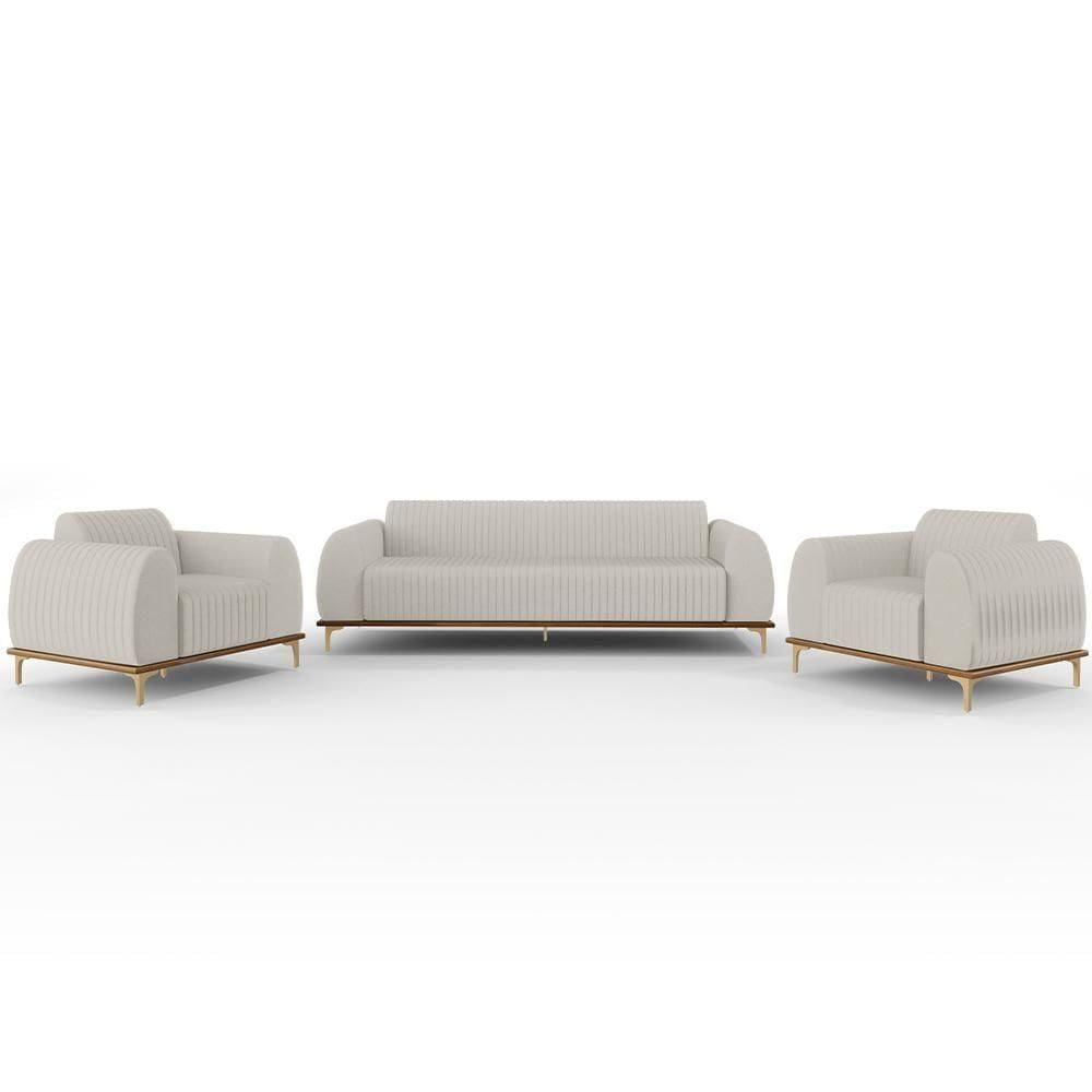 Kit Sofá 3 Lugares 210Cm Com 2 Poltronas Molino Cru C-443