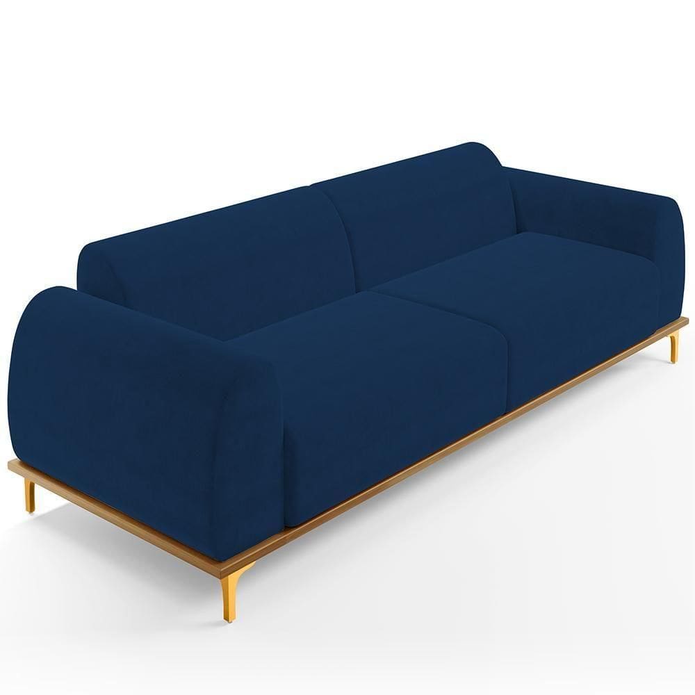 Sofá 03 Lugares Kiev 210 Cm Veludo Azul Marinho C-304