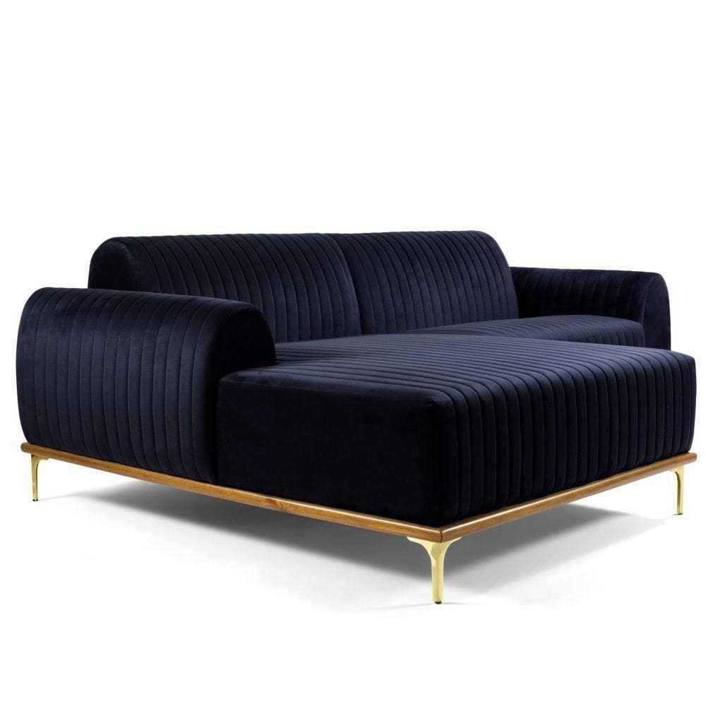Sofá 4 Lugares Com Chaise Molino 255cm Azul Marinho C-287