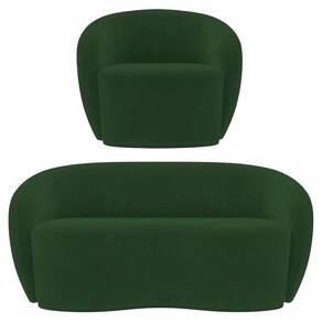 Sofá 3 Lugares Living 180cm E 1 Poltrona Giratória Garbin K04 Veludo Verde - Mpozenato