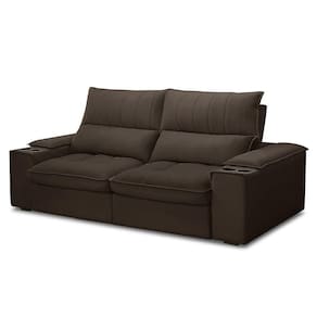 Sofá Retrátil 3 Lugares Com Porta Copo 210cm Andes F05 Veludo Marrom Escuro