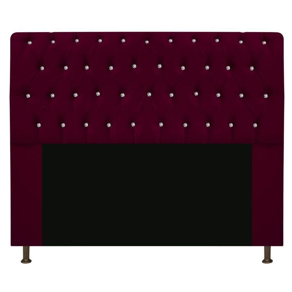 Cabeceira Estofada Lady Com Strass 140 Cm Queen Size Suede - Doce Sonho Móveis Bordô