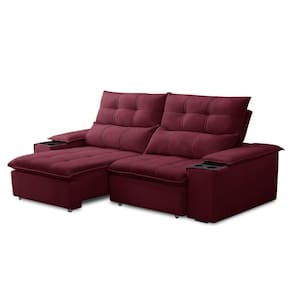 Sofá Retrátil 3 Lugares Com Porta Copo 210cm Malta F05 Veludo Vinho