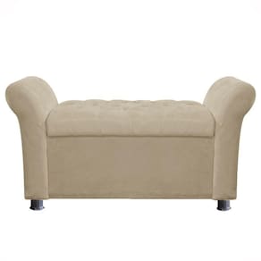 Recamier Baú Sapateira Louis 160x Cama Queen Size Suede Bege - Majú Deor