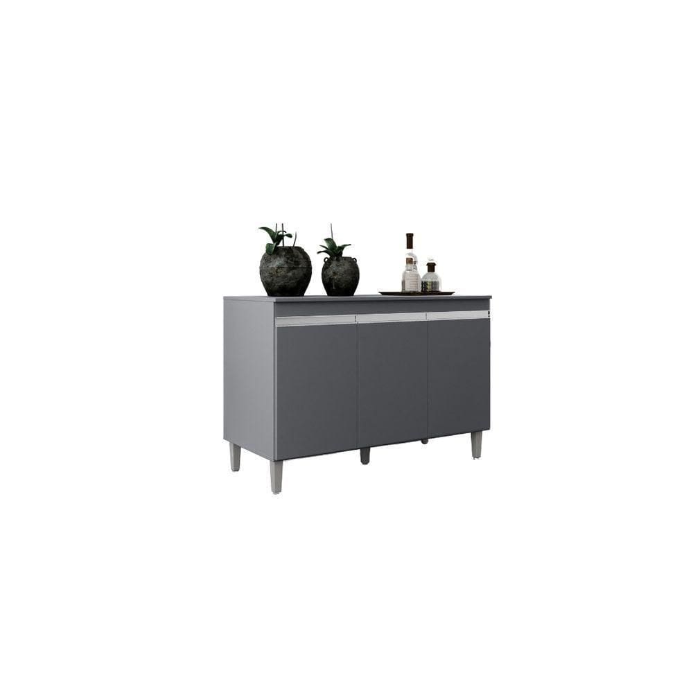 Balcão Gabinete Manu 120cm 3 Portas S-tampo Cinza