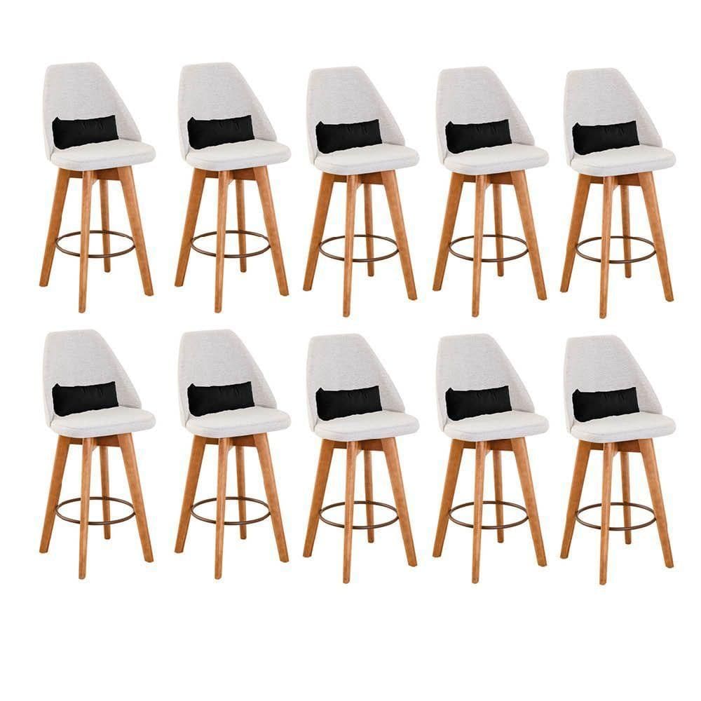 Kit 10 Banquetas Bege Claro E Almofada Suede Preto