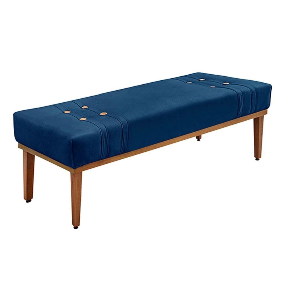 Recamier Decorativo 140cm Suede Pés De Madeira Azul Marinho