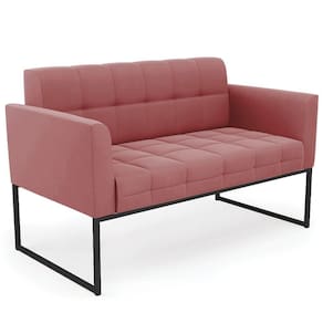 Sofá Namoradeira Base Industrial Preto Ana Suede Rosê