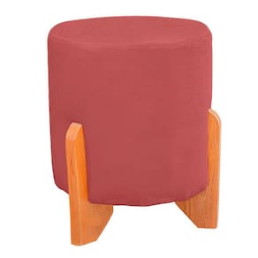 Puff Thor Luxo Madeira Maciça Redondo Suede Cor Rose