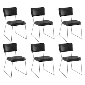 Kit 6 Cadeiras De Jantar Decorativa Base Aço Preto Luigi Pu Preto - Gran Belo