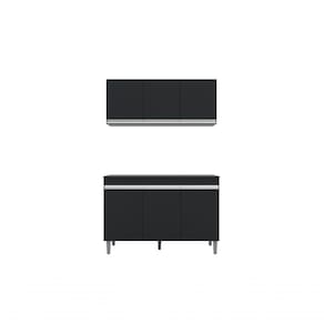 Balcão Gabinete Manu 120 Cm C-tampo E Armário Aéreo Andreia 120cm Preto