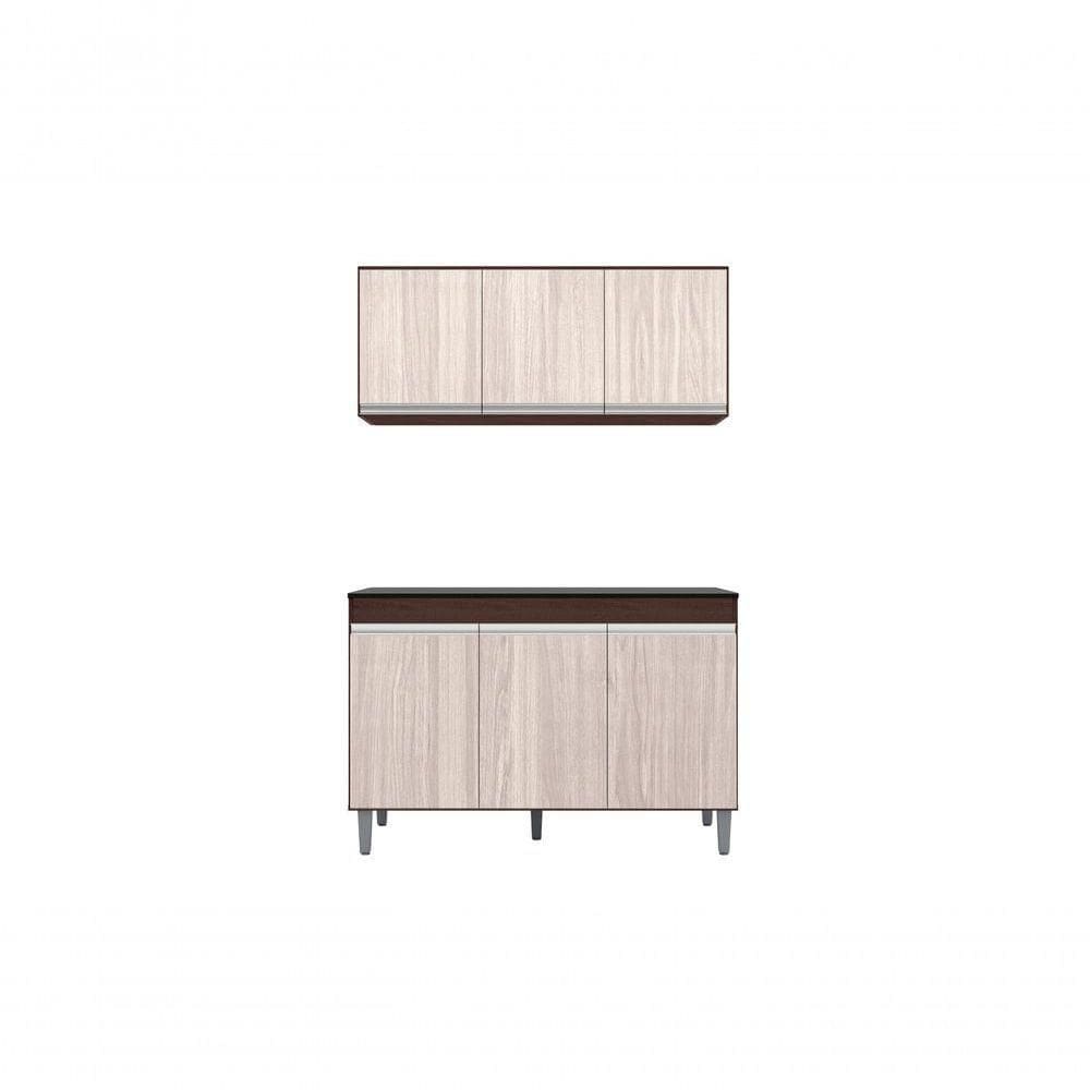 Balcão Gabinete Manu 120 Cm C-tampo E Armário Aéreo Andreia 120cm Marrom