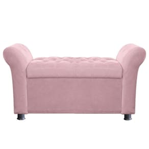 Recamier Baú Sapateira Louis 160x Cama Queen Size Suede Rosa Bebe - Majú Deor