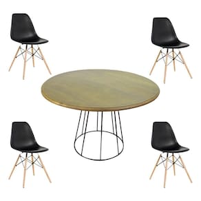 Conjunto Mesa De Jantar 4 Cadeiras Garabit/telaio Preto/castanho