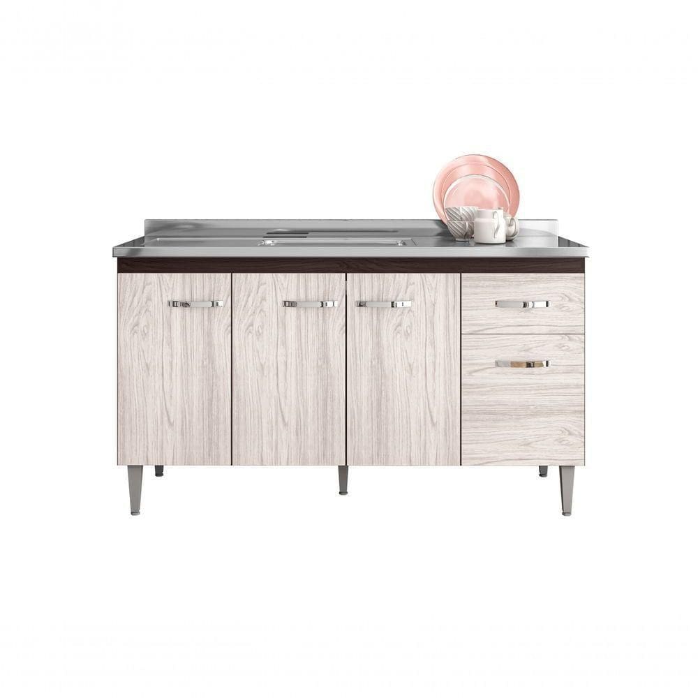 Balcão Gabinete Para Pia Gabriela Sem Tampo 150cm 4 Portas 1 Gaveta Marrom