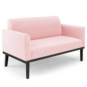 Sofá Namoradeira Base Madeira Preto Maressa Suede Rosa Bebê