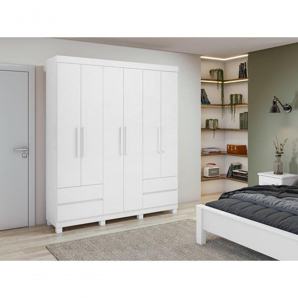 Guarda-roupas 6 Portas 4 Gavetas Com Pés Sem Espelho Zeus Branco