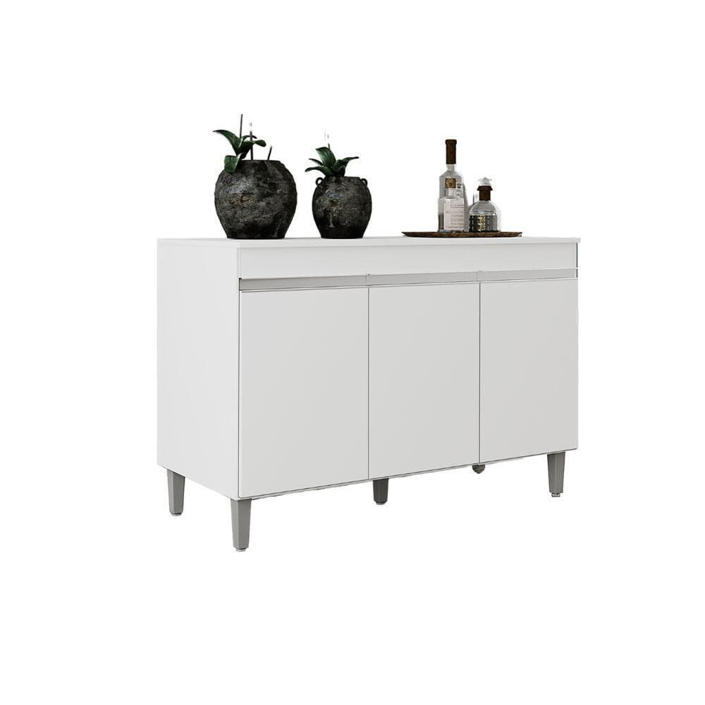 Balcão Gabinete Manu 120cm 3 Portas S-tampo Branco
