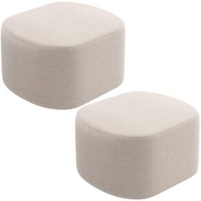 Kit 2 Puffs Decorativos Orgânico Para Living Quarto 70cm Doha W01 Bouclê Creme - Lyam Decor