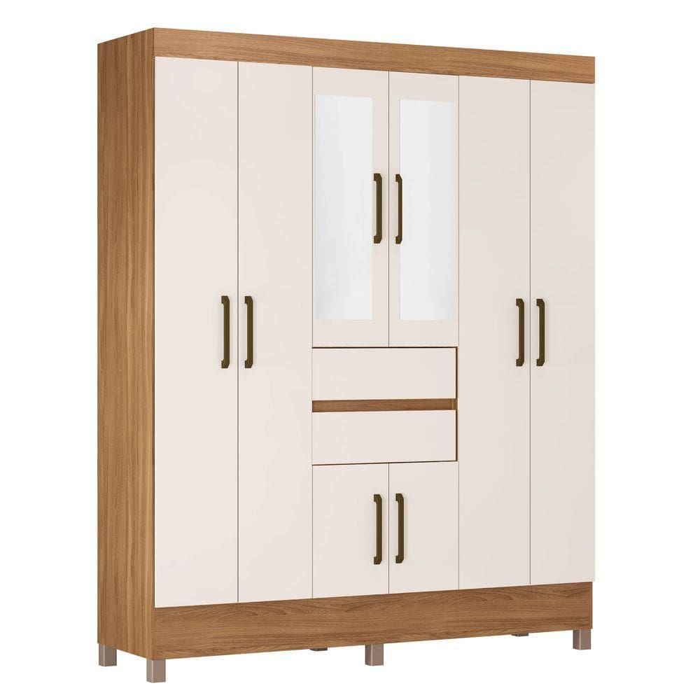 Guarda Roupa Casal 8 Portas Munique Com Espelho Elite Amendola/off White - Demóbile